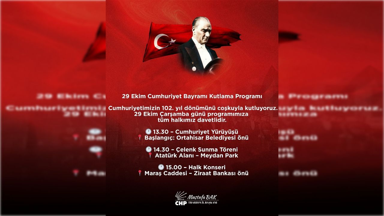 CHP Trabzon, 29 Ekim’de Cumhuriyet Yürüyüşü ve Halk Konseri Düzenliyor