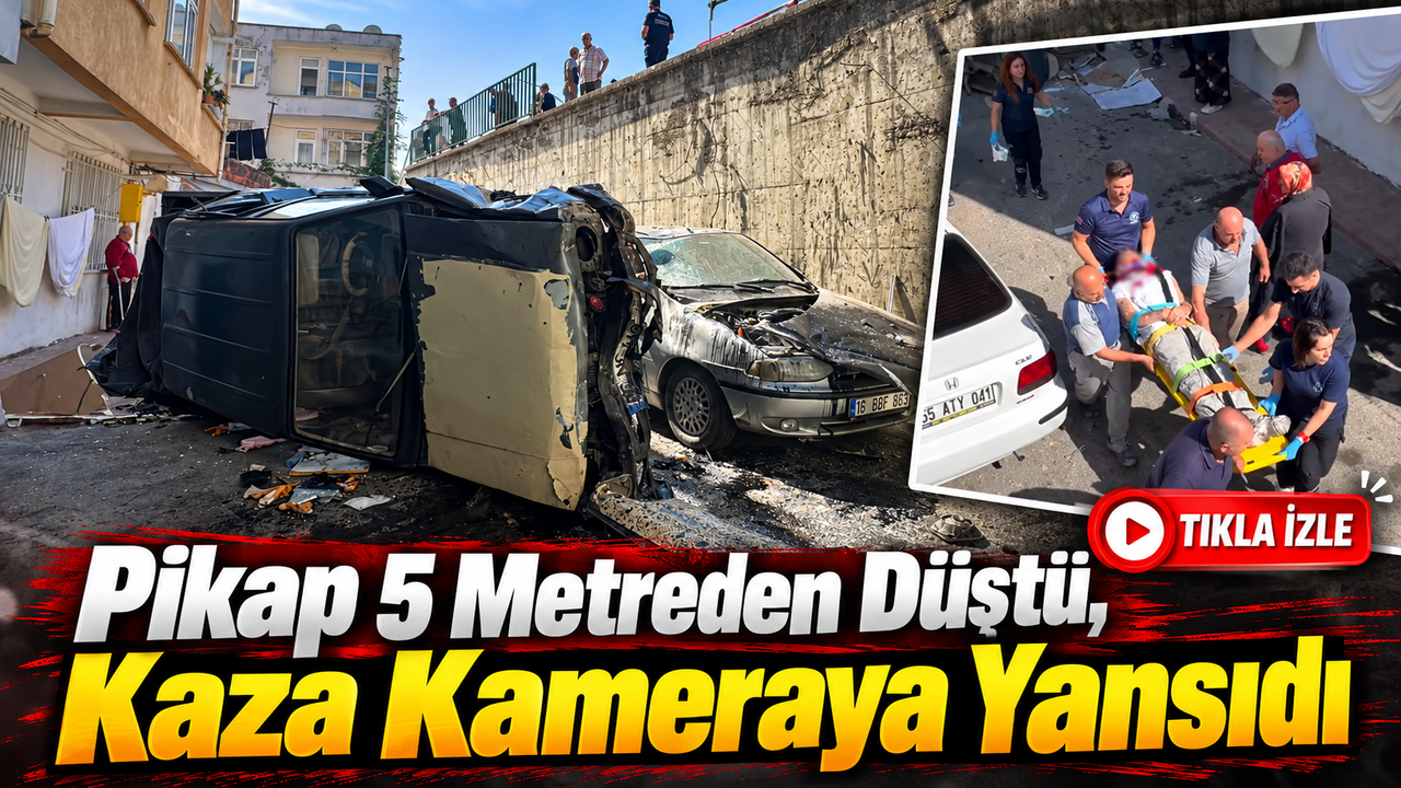 Samsun’da pikap 5 metreden sokağa uçtu: 2 yaralı