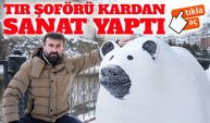 Gümüşhane’de tır şoföründen kardan sanat: Anne ve yavru ayı ilgi odağı oldu