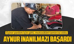 Eşine yardım için gitti, motosiklet tamircisi oldu