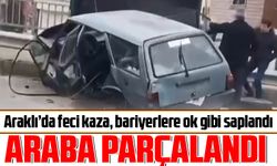 Trabzon Araklı'da Meydana Gelen Kazada Tofaş Kartal İkiye Bölündü,bariyerlere ok gibi saplandı