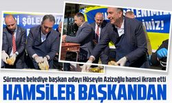 Sürmene belediye başkan adayı Hüseyin Azizoğlu hamsi ikram etti