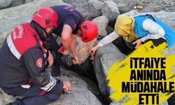 Trabzon Büyükşehir Belediyesi İtfaiye Ekiplerinden Duyarlı Hareket: Kayalıklara Düşen Telefonu Kurtardılar