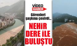 Artvin'de Taşan Dereler Çoruh Nehri'yle Buluştu! O Anlar Görenleri Şaşırttı!