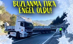 Artvin'de Buzlu Yolda Kayan TIR İstinat Duvarına Çarptı