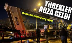 Trabzon’da Damperi Açılan Kamyon Yürekleri Ağıza Getirdi: Tabelaya Çarptı