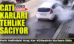 Bayburt’ta Çatılardan Gelen Tehlike! Park Halindeki Araç Kar Kütlesinin Kurbanı Oldu