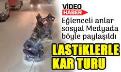 Pikabın Arkasına Bağladıkları Lastiklerle Kar Üzerinde Eğlenceli Turlar