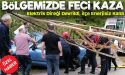 Şalpazarı Acısu’da Kaza Elektrik Direğini Devirdi, İlçe Karanlıkta Kaldı