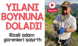 Rize’de şoke eden anlar! Çay bahçesinde yakaladı, boynuna doladı