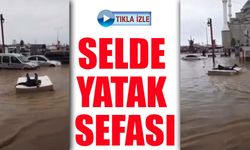 Trabzon’da Sular Yolu Götürdü, O Yatağı! Şiddetli Yağmurda Gülümseten “Yatak Sefası”