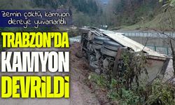 Trabzon’da Dere Islahında Çalışan Kamyon Dereye Yuvarlandı