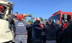 Ordu'da tır ile kamyon çarpıştı: Araçta sıkışan kamyon sürücüsü kurtarıldı