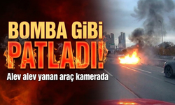 Bariyerler Çarpan Araç Bomba Gibi Patladı: Alev alev yanan araç kamerada!