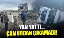 Çavuşlu'da Yan Yattı! Çamurdan Çıkamadı...