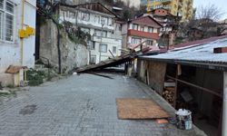 Artvin'de şiddetli rüzgarda uçan çatı otomobile zarar verdi