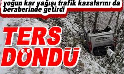 Trabzon Şalpazarı’nda Kar Kazaya Neden Oldu: Araç Ters Döndü