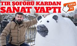 Gümüşhane’de tır şoföründen kardan sanat: Anne ve yavru ayı ilgi odağı oldu