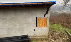 Heyelan sonucu bir ahır hasar gördü, yolda çökme oluştu