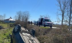 Direğe çarpıp devrilen otomobilin sürücüsü yaralandı