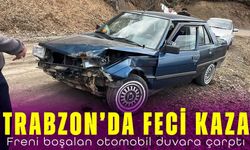 Trabzon Akçaabat’ta korkutan kaza: Freni boşalan otomobil duvara çarptı