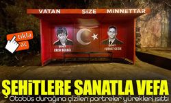 Trabzon'da Şehitlere sanatla vefa; Otobüs durağına çizilen portreler yürekleri ısıttı