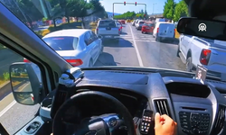 Giresun'da trafikte fermuar sistemiyle ambulanslara yol verilmesi kamerada