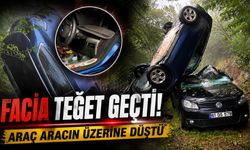 Trabzon’da SUV Takla Atıp Alt Yoldaki Aracın Üzerine Düştü