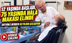 12 yaşında başladı, 75 yaşında hâlâ makası elinde: Artvinli berber 63 yıldır çalışıyor
