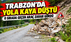 Trabzon’da Yola Kaya Düştü: O Sırada Geçen Araç Zarar Gördü