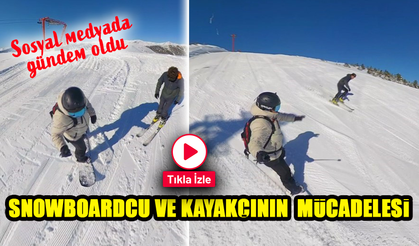 Snowboardcu ve Kayakçının Zigana Dağı’nda Mücadelesi Sosyal Medyada Gündem Oldu