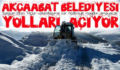 Akçaabat Belediyesi yüksek kesimlerde karla mücadeleye aralıksız devam ediyor