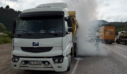 Ordu'da seyir halindeki hafriyat kamyonunda yangın