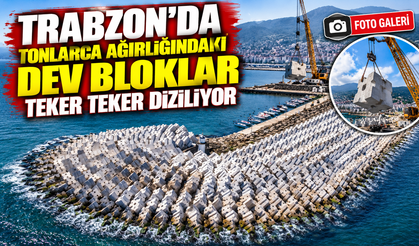 Trabzon’da tonlarca ağırlığındaki dev bloklar teker teker diziliyor