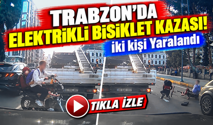 1. Trabzon'da Elektrikli Bisikletle Korkutan Kaza; İki Çocuğun Minibüse Çarptığı Anlar Kamerada