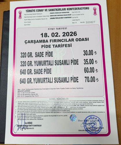 Çarşamba'da pide fiyatları belli oldu