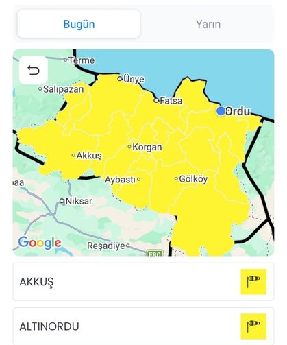 Ordu için sarı kodlu fırtına uyarısı