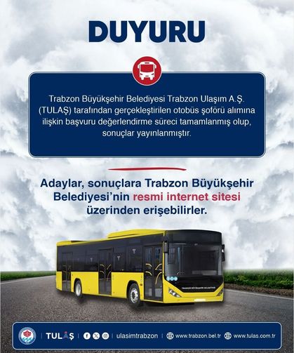 Trabzon Büyükşehir Belediyesi’nin Şoför Alımında Sonuçlar Duyuruldu
