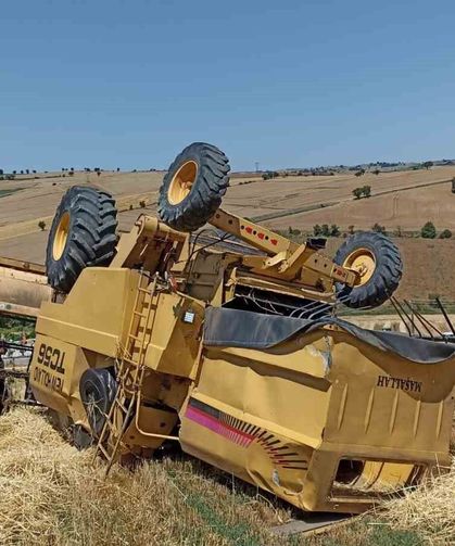 Samsun'da biçerdöver devrildi: 1 yaralı
