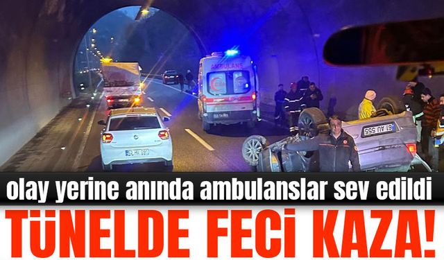 Trabzon yolunda seyir halindeyken tünelde takla atan otomobilde yaralılar olduğu bildirildi