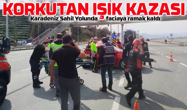 Karadeniz Sahil Yolunda Faciadan Dönüldü! Kırmızı Işıkta Korkutan Kaza