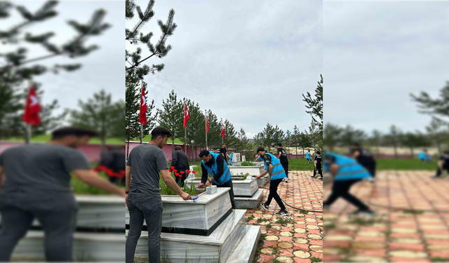 Üniversiteli öğrenciler Alucra Şehitliği’nde çevre düzenleme çalışması yaptı