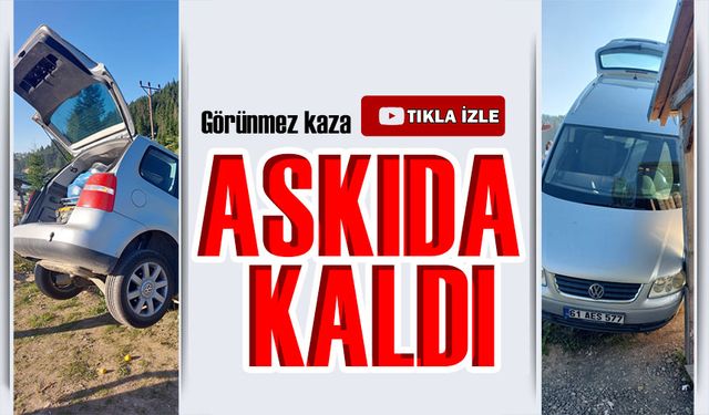 Akçaabat Kayabaşı Yaylası’nda El Freni Unutulan Araç Uçurumda Askıda Kaldı!