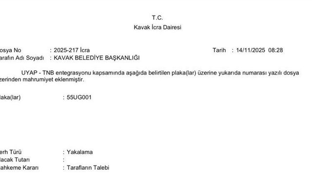 Kavak Belediyesi’nin makam aracına haciz ve yakalama kararı