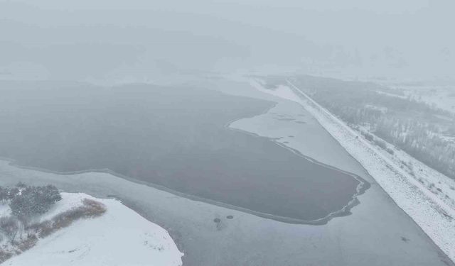 Elazığ'da Cip Baraj Gölü'nün bazı kısımları buz tuttu