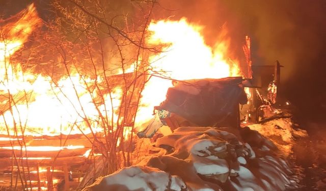 Ordu'da ahşap ev ve samanlıkta yangın