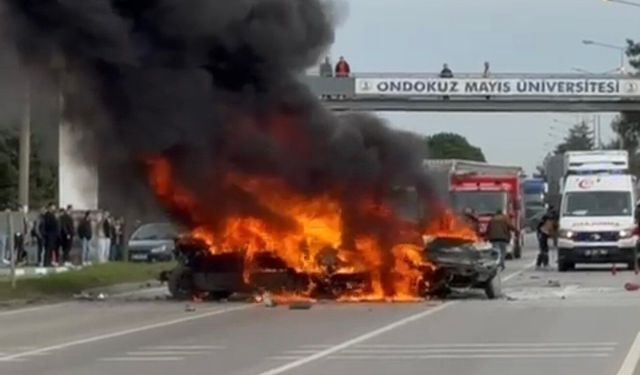 5 araçlı zincirleme kaza: 3 otomobil alev alev yandı, 4 yaralı