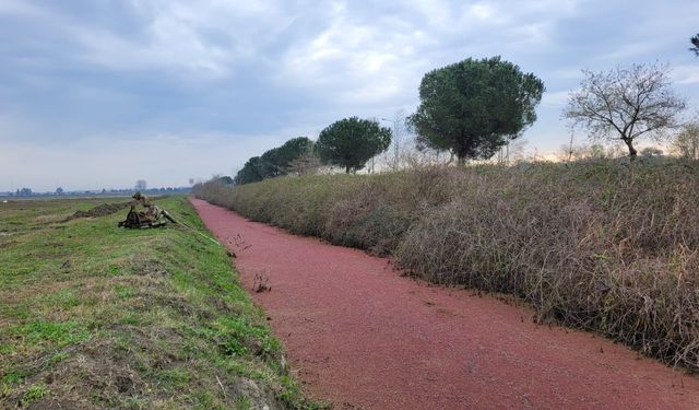 Sulama kanalındaki su yüzeyi kırmızıya dönüştü