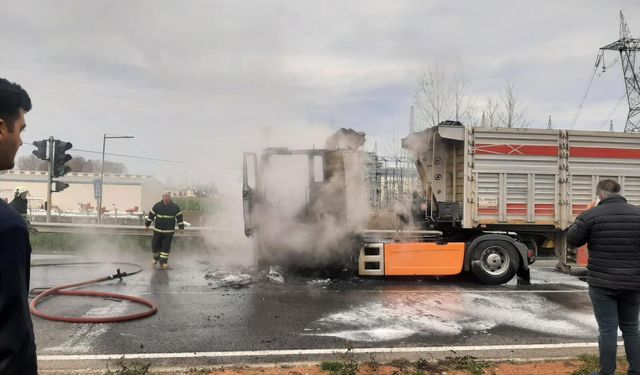 Terme'de seyir halindeki tırda çıkan yangın söndürüldü