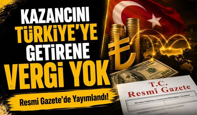 Resmi Gazete’de Yayımlandı!; Kazancını Türkiye’ye Getirene 20 Yıl Vergi Yok